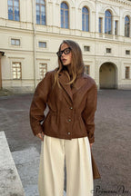 PU Leather Blazer Collar Slim Coat image 2