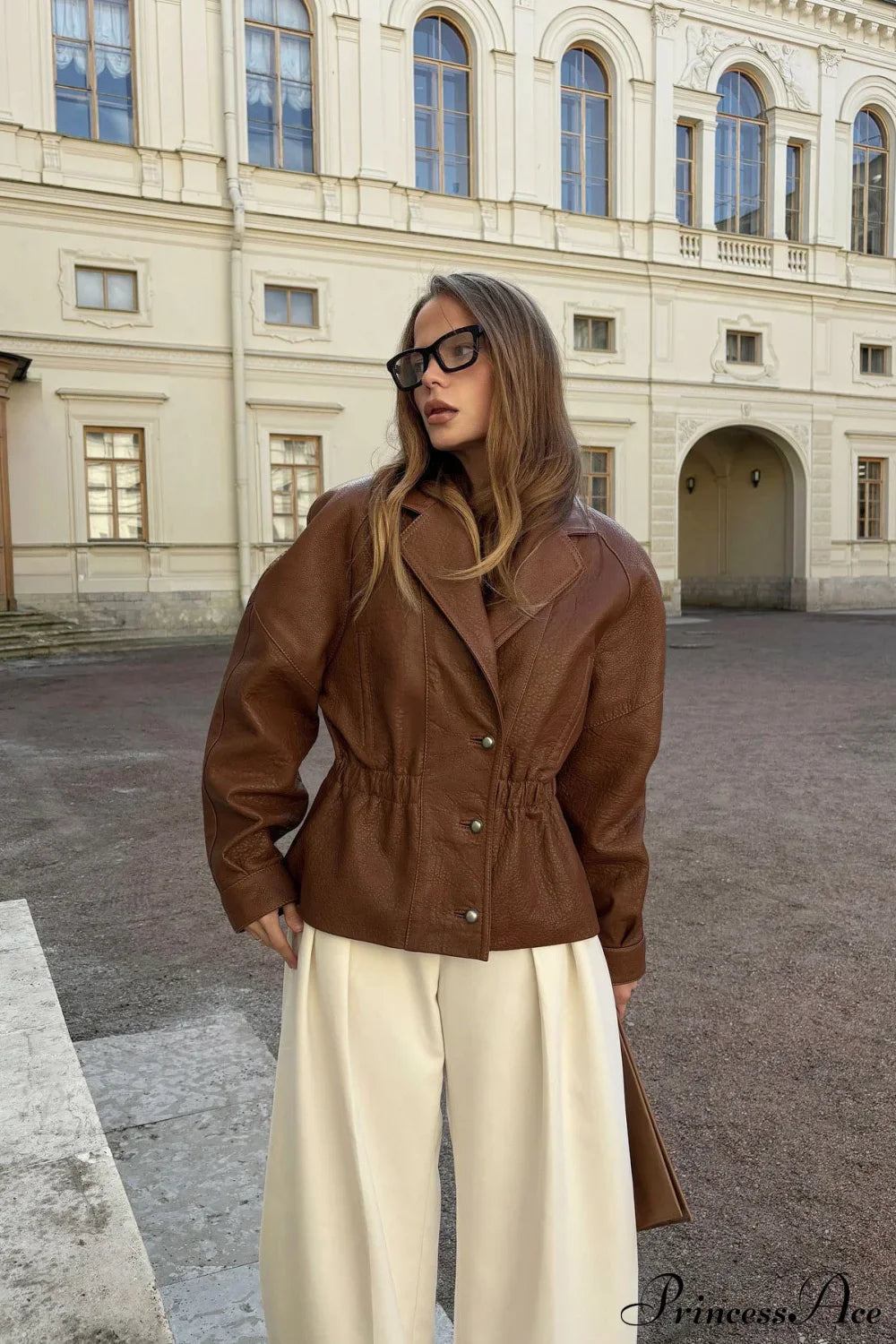 PU Leather Blazer Collar Slim Coat image 2