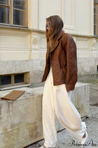 PU Leather Blazer Collar Slim Coat image 4