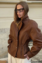 PU Leather Blazer Collar Slim Coat image 1