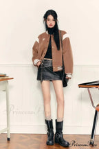 PU Leather High Waist A-Line Trendy Zipper Design Belted Mini Skirt image 7