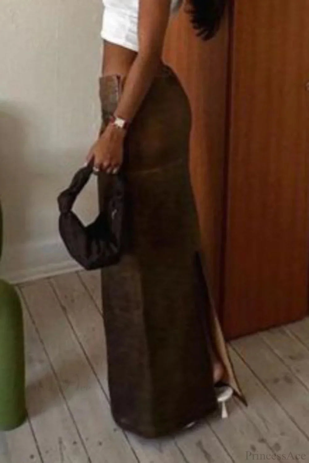 PU Leather Slim Fit Split Midi Skirt image 4