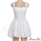 Puff Flare Square Charming Neck Strap Mini Dress image 9