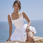 Puff Flare Square Charming Neck Strap Mini Dress image 2