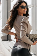 Puff Pearl Trim with Arm Gray Top Ribbed Neckline image 2