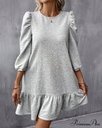 Puff Sleeve Dress in Solid Color image 3