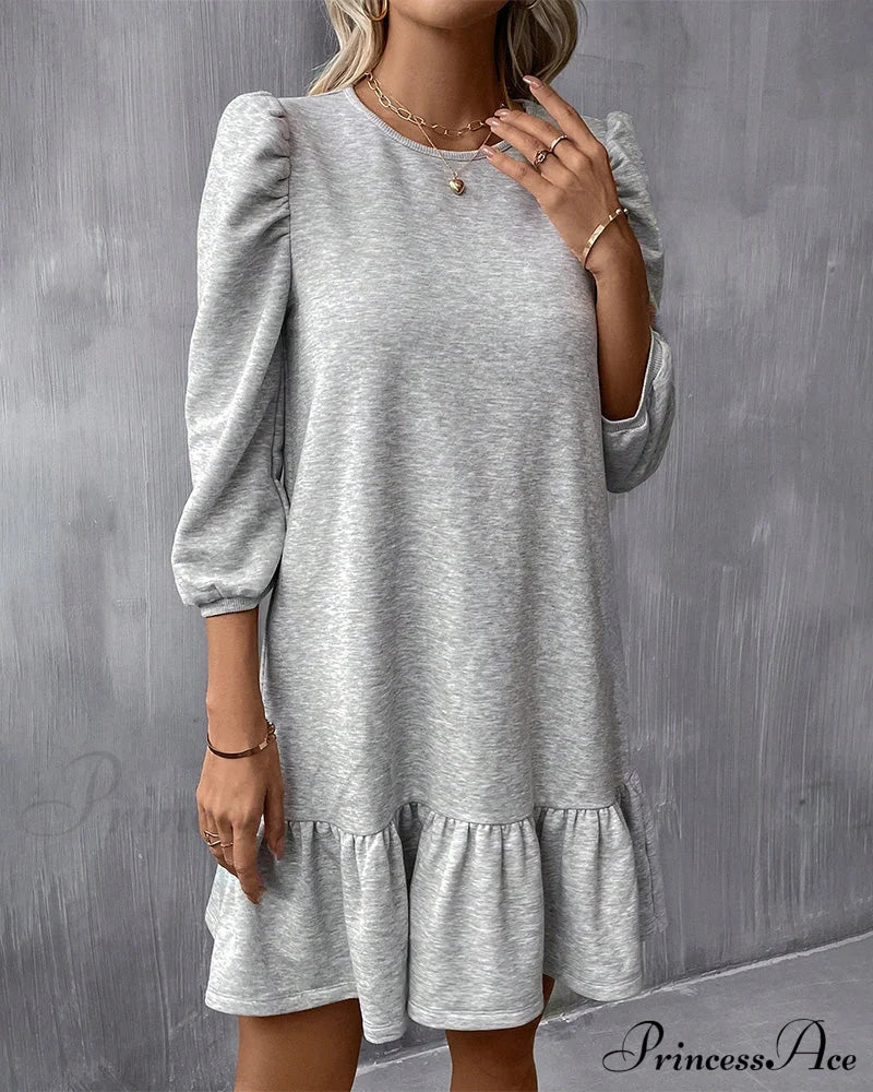 Puff Sleeve Dress in Solid Color image 2