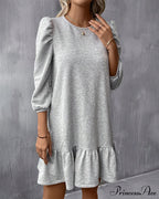 Puff Sleeve Dress in Solid Color image 2