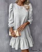 Puff Sleeve Dress in Solid Color image 5