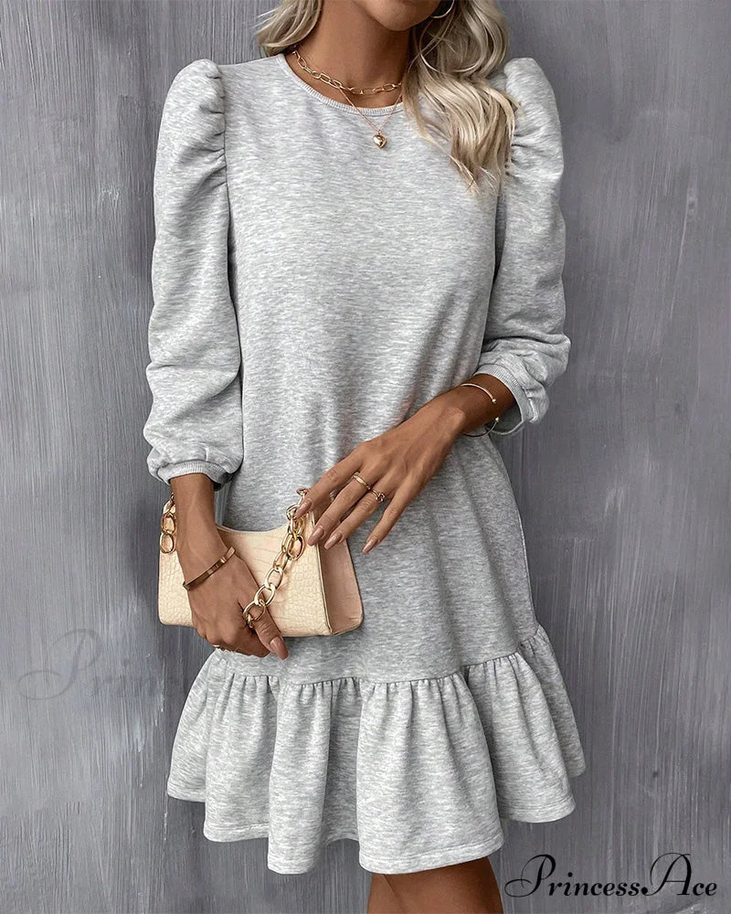 Puff Sleeve Dress in Solid Color image 5