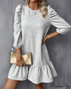 Puff Sleeve Dress in Solid Color image 4