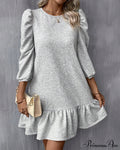 Puff Sleeve Dress in Solid Color image 1