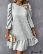Puff Sleeve Dress in Solid Color image 1