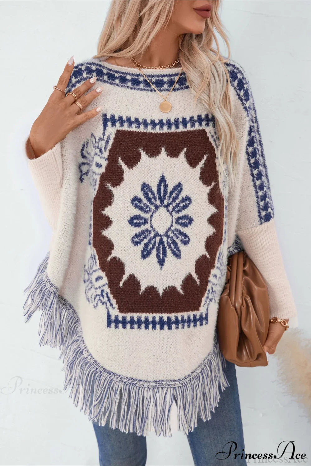 Pullover Knit Ethnic Long Sleeve Blouse image 1