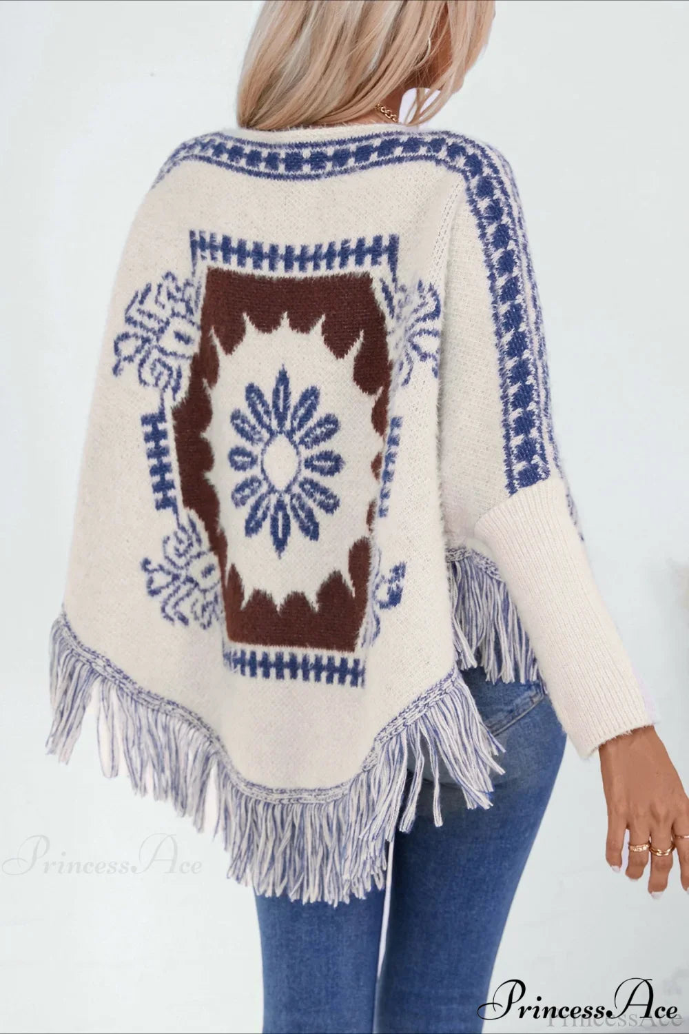 Pullover Knit Ethnic Long Sleeve Blouse image 2