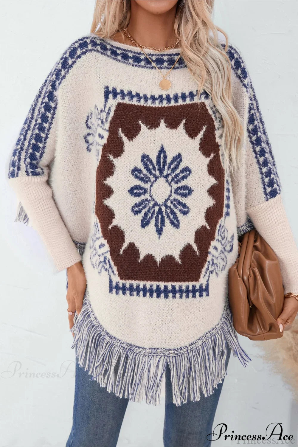 Pullover Knit Ethnic Long Sleeve Blouse image 3