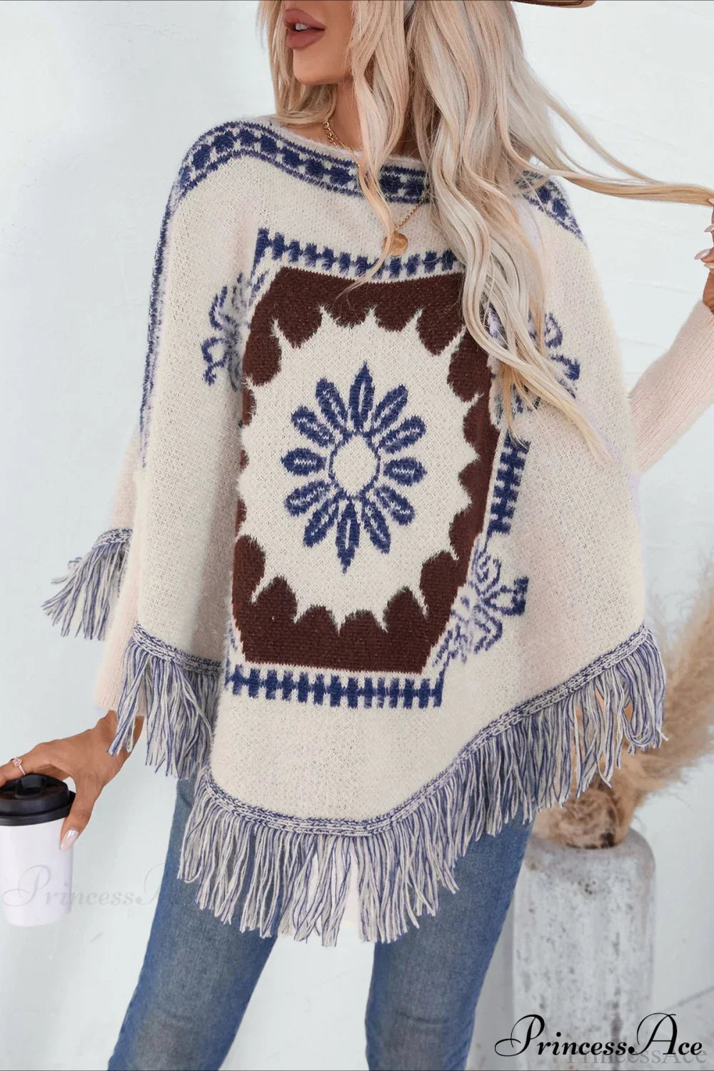 Pullover Knit Ethnic Long Sleeve Blouse image 4