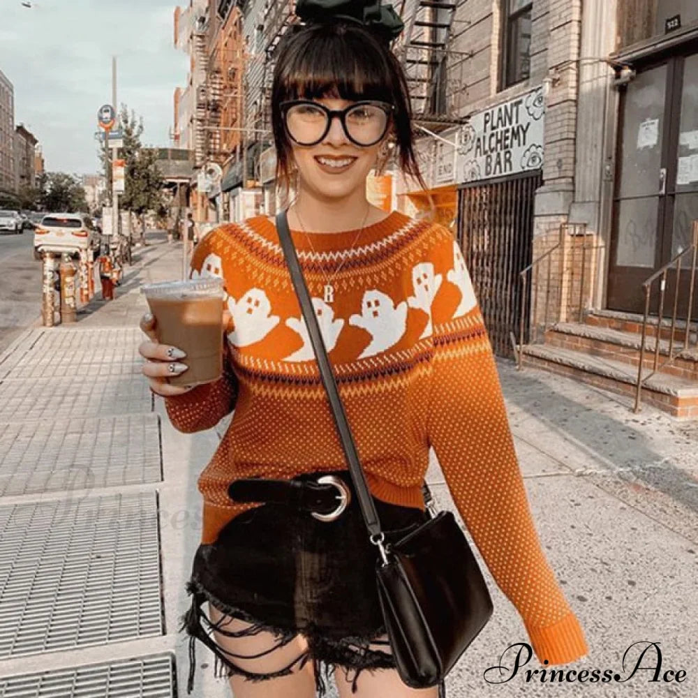Pumpkin Knitted Pullovers Sweaters image 5