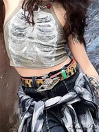 Punk Aesthetic Cyber Retro X-ray Skeleton Print Sleeveless Vest ArmyGreen Crop Designer Clothes Women Summer Emo Tank top image 5
