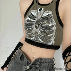 Punk Aesthetic Cyber Retro X-ray Skeleton Print Sleeveless Vest ArmyGreen Crop Designer Clothes Women Summer Emo Tank top image 7