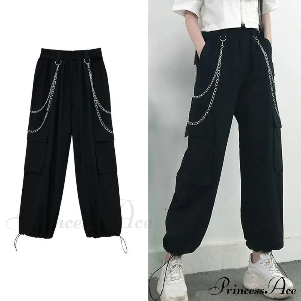 Punk Black Female Joggers Cargo Pants image 9