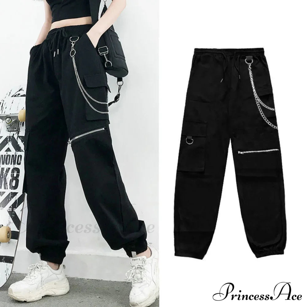 Punk Black Female Joggers Cargo Pants image 11