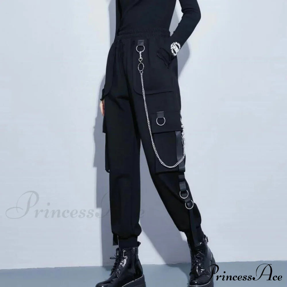 Punk Black Female Joggers Cargo Pants image 4