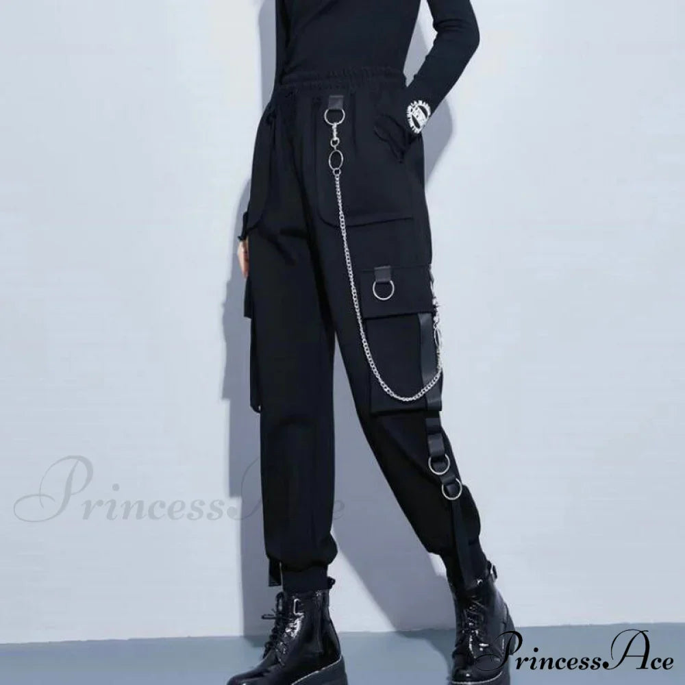 Punk Black Female Joggers Cargo Pants image 1