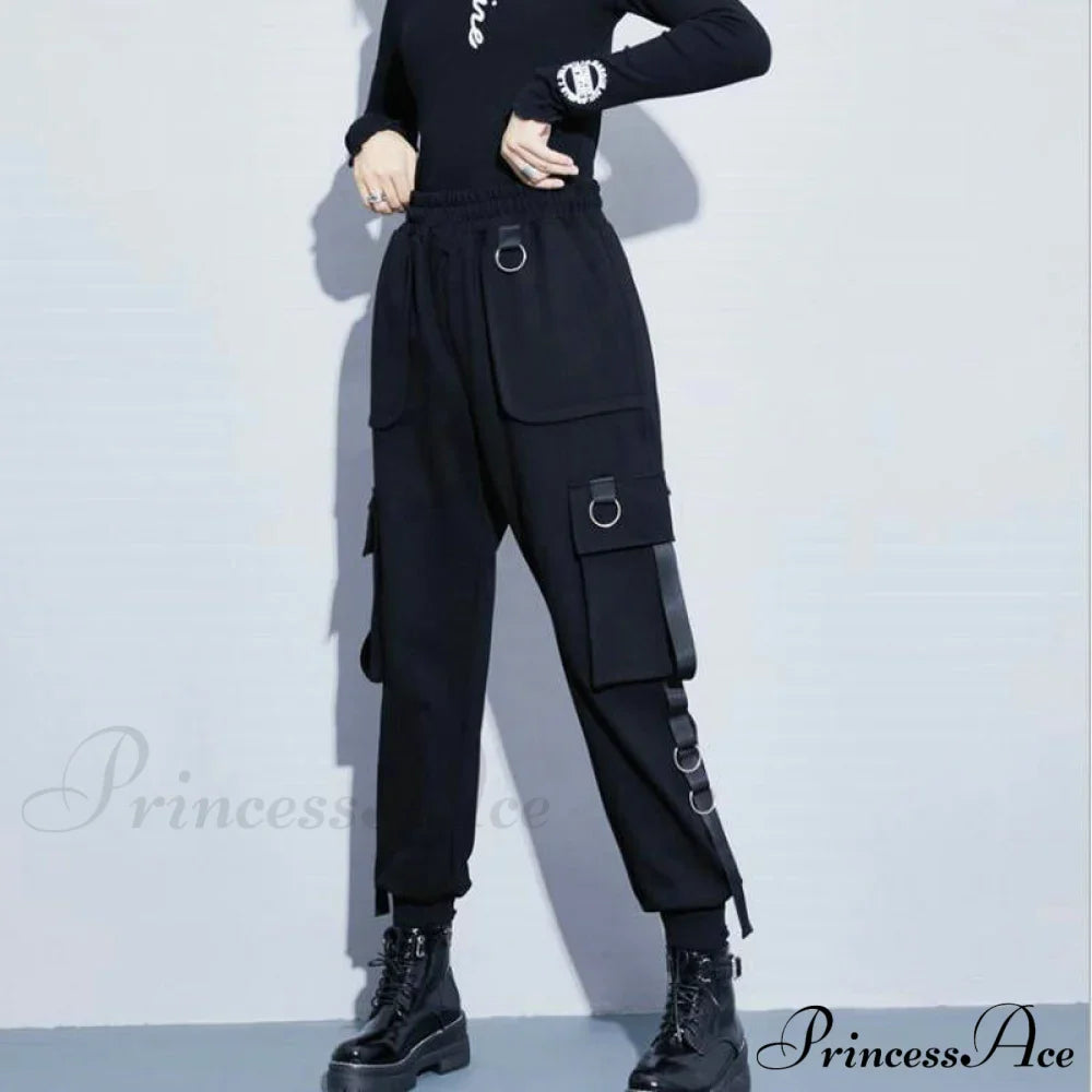 Punk Black Female Joggers Cargo Pants image 2