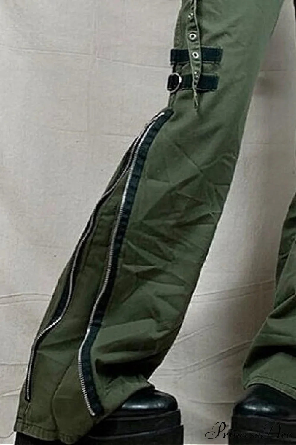 Punk Flared Low Waist Zipper Split Cargo Pants image 3