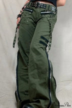 Punk Flared Low Waist Zipper Split Cargo Pants image 2