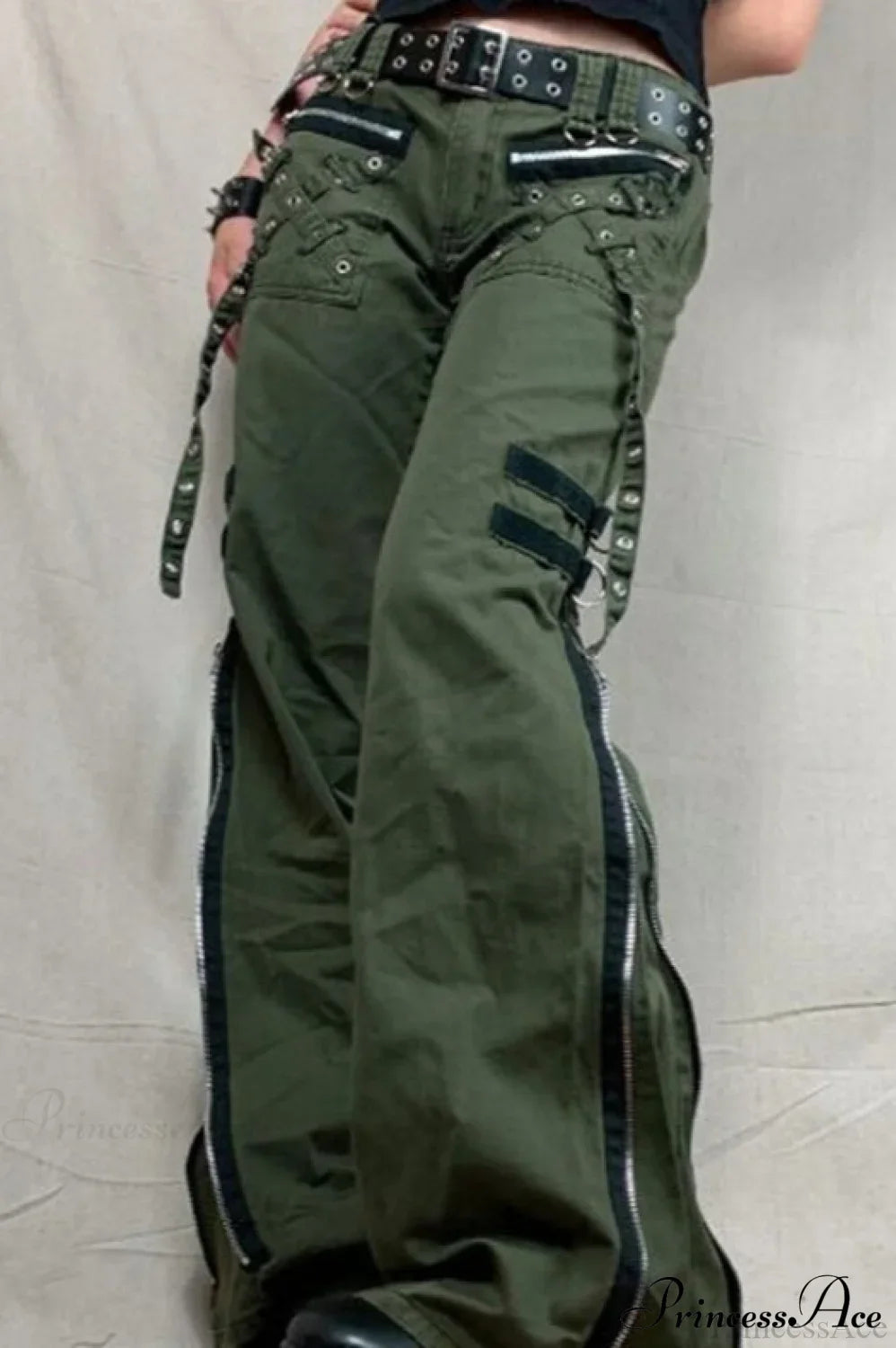 Punk Flared Low Waist Zipper Split Cargo Pants image 2