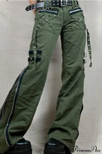Punk Flared Low Waist Zipper Split Cargo Pants image 1