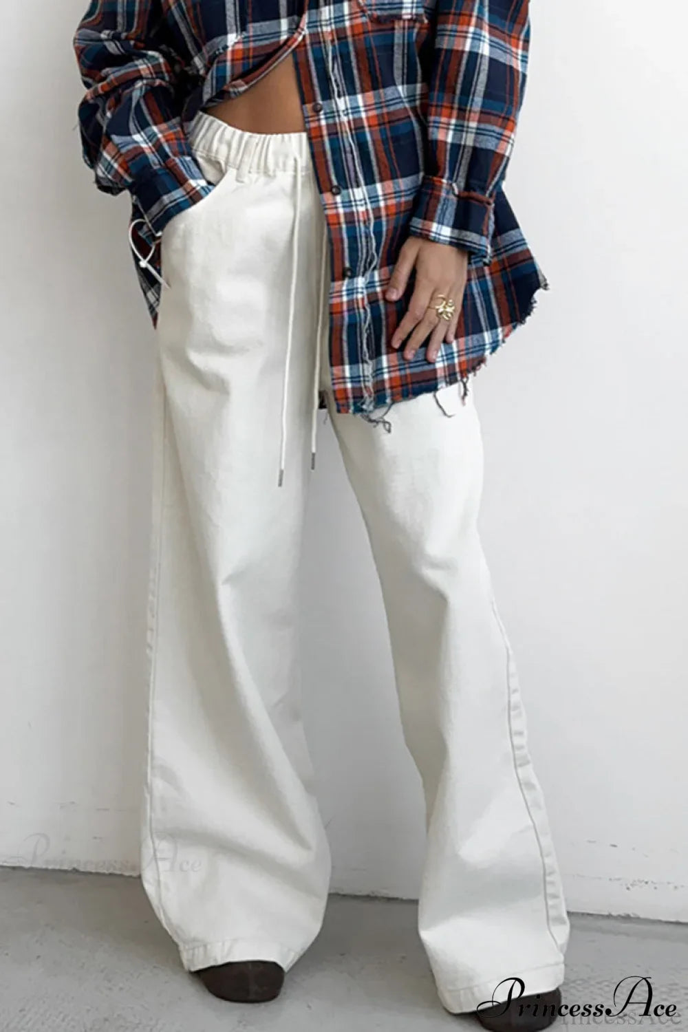 Pure Cotton White Drawstring Denim Pants image 2
