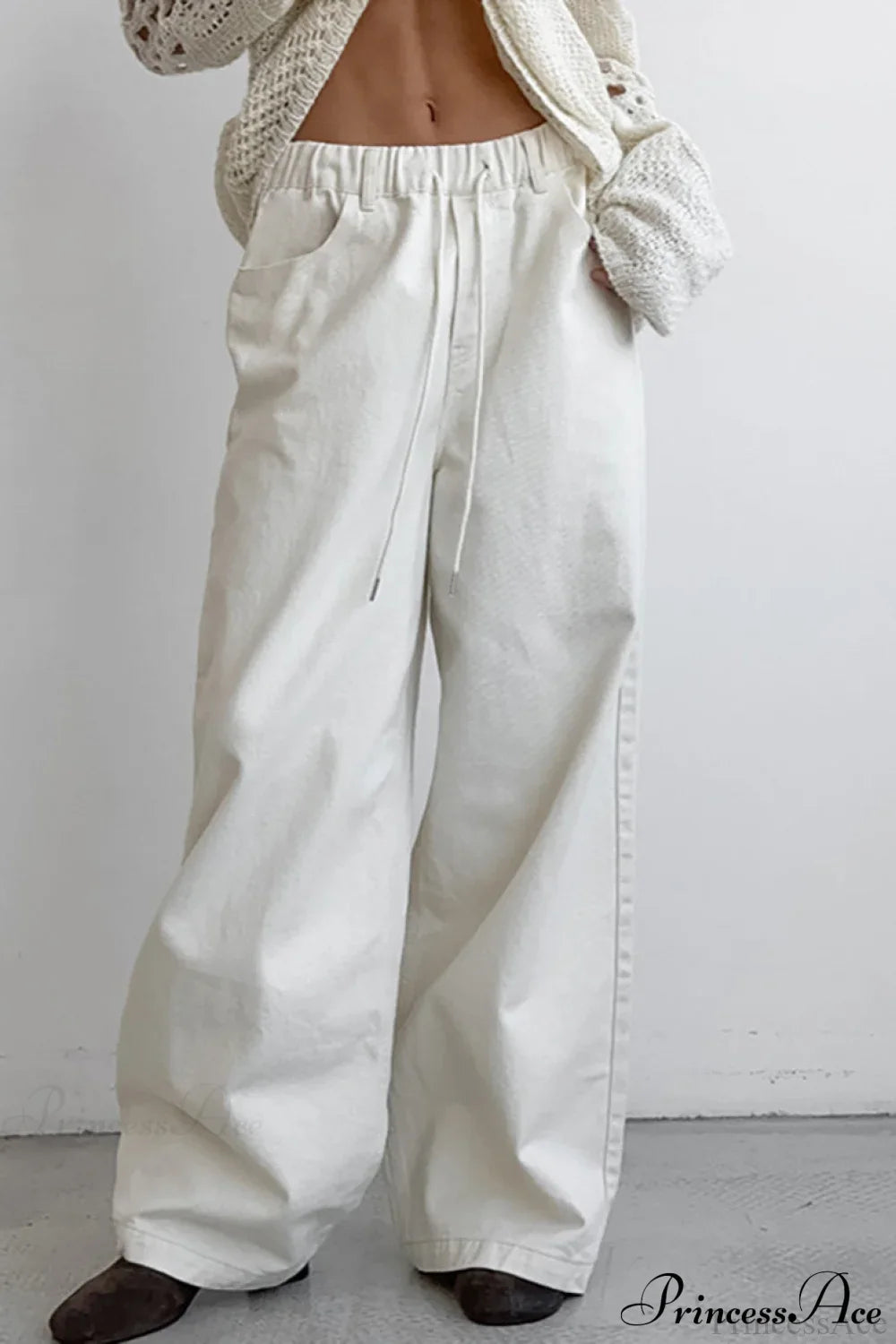 Pure Cotton White Drawstring Denim Pants image 1
