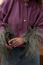 Purple Cropped Fuzzy Cuff Paneled Sweater image 4