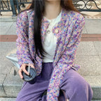 Purple Floral Lazy Wind Loose Knit Cardigan image 3