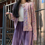 Purple Floral Lazy Wind Loose Knit Cardigan image 4