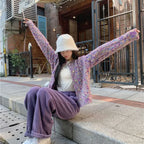 Purple Floral Lazy Wind Loose Knit Cardigan image 2