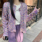 Purple Floral Lazy Wind Loose Knit Cardigan image 1