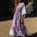 Purple Floral Print Batwing Sleeve Maxi Boho Dress image 1