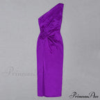 Purple One Shoulder Satin Graceful Hollow Cut Maxi Dress image 6