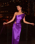 Purple One Shoulder Satin Graceful Hollow Cut Maxi Dress image 1