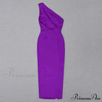 Purple One Shoulder Satin Graceful Hollow Cut Maxi Dress image 5
