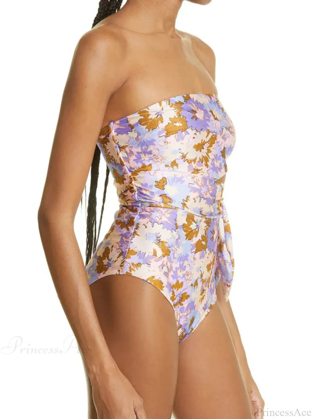 Purple Yellow Flower Print Wrap Bodice One Piece image 2