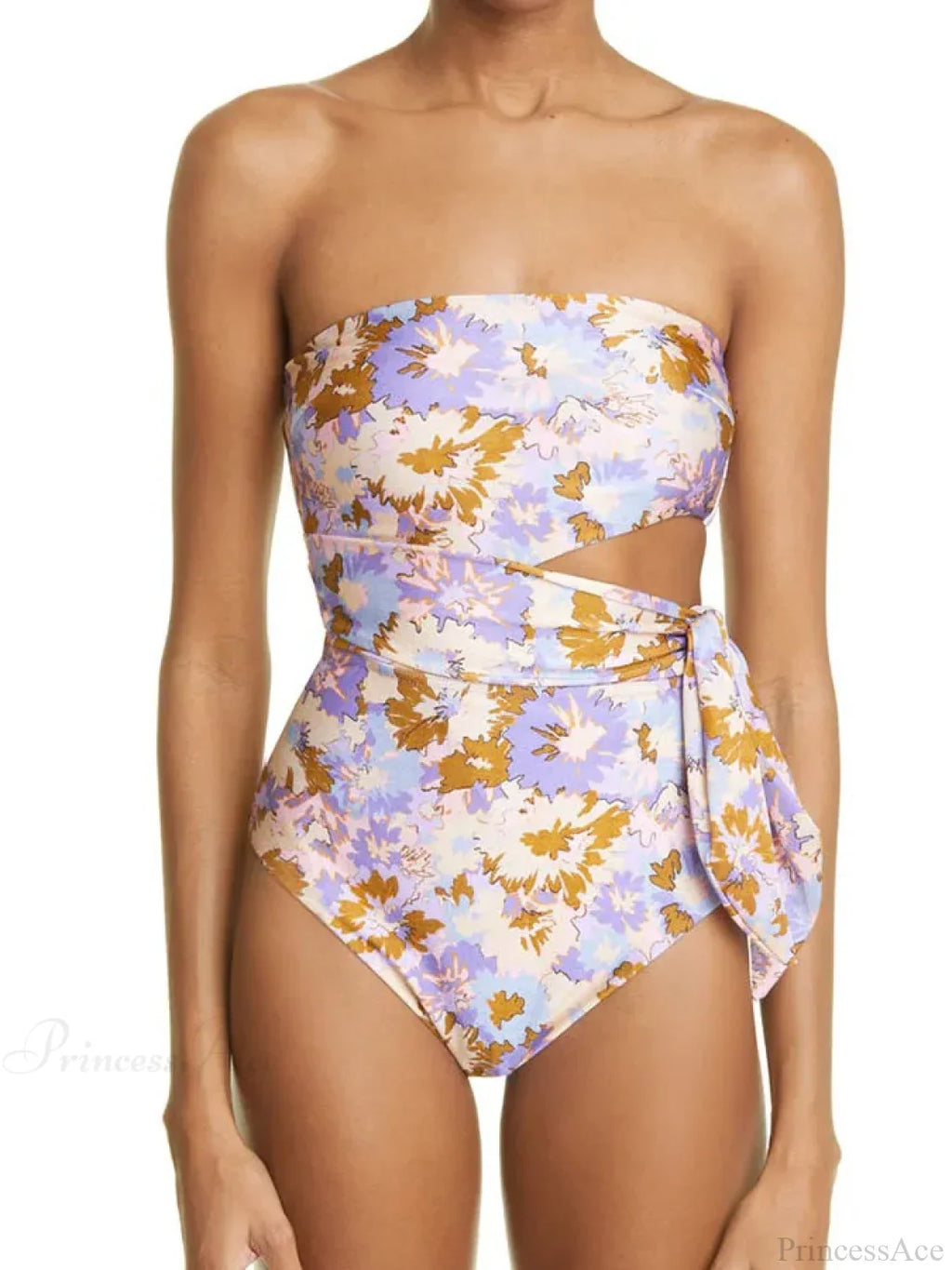 Purple Yellow Flower Print Wrap Bodice One Piece image 1