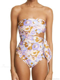 Purple Yellow Flower Print Wrap Bodice One Piece image 1