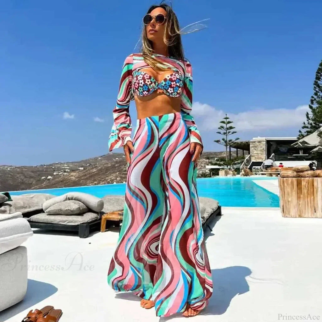 Push Up Bikini Set with Linen Three Piece Swimsuit image 5