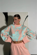 Rabbit Pattern Loose Lazy Colorblock Sweater image 6