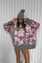 Rabbit Pattern Loose Lazy Colorblock Sweater image 1